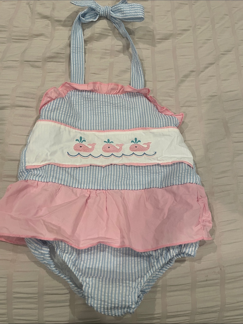 Abby & Evie Girls' Pink & Blue Whale One-Piece Swimsuit